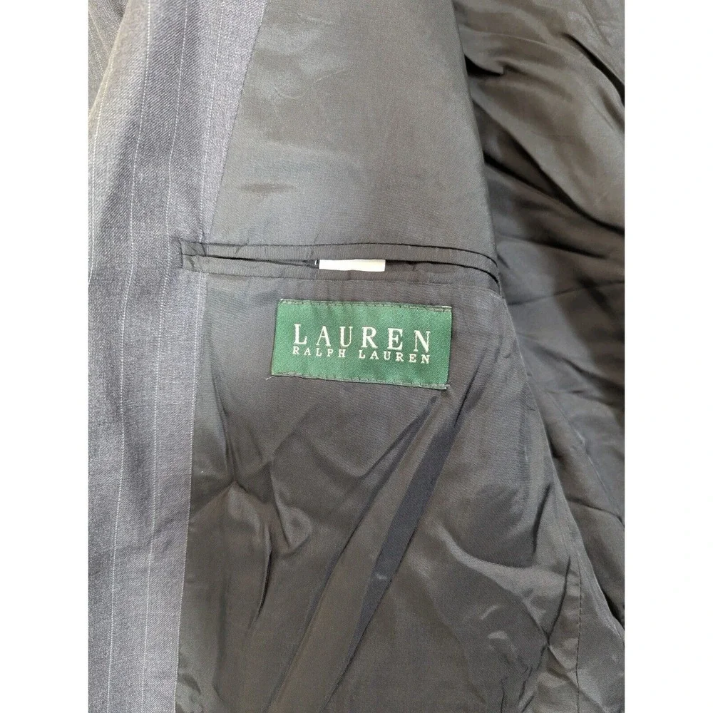 LRL Ralph‎ Lauren Sport Coat Mens 42R Grey Striped 1990s Virgin Wool Blazer Vtg - Picture 14 of 16